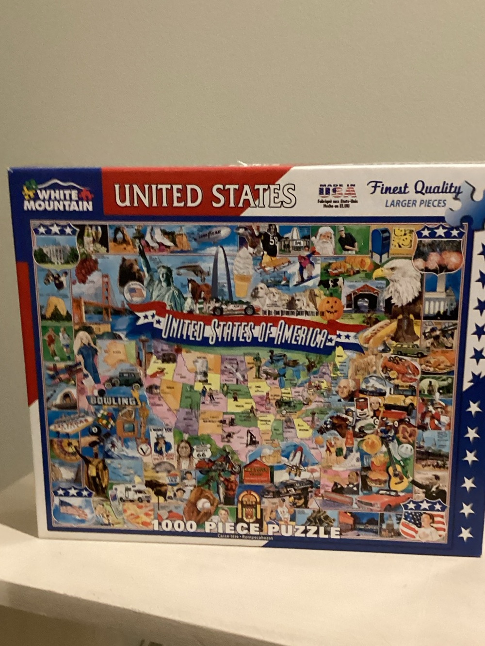 White Mountain United States Illustrated Map Puzzle - Red, Blue, White